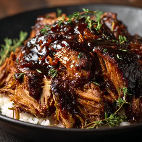 A close up of a plate of slow cooker brown sugar balsamic pork.