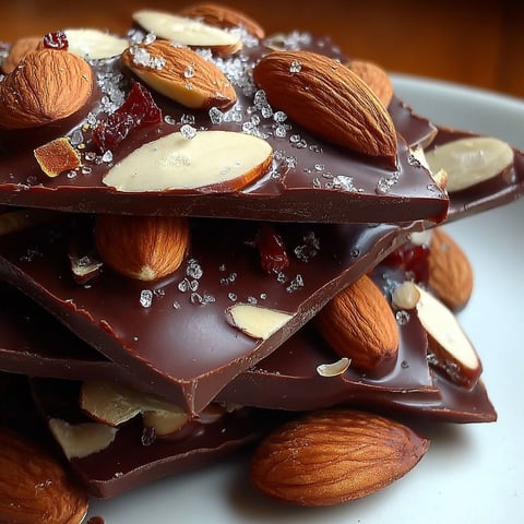 A stack of dark chocolate almond bark.