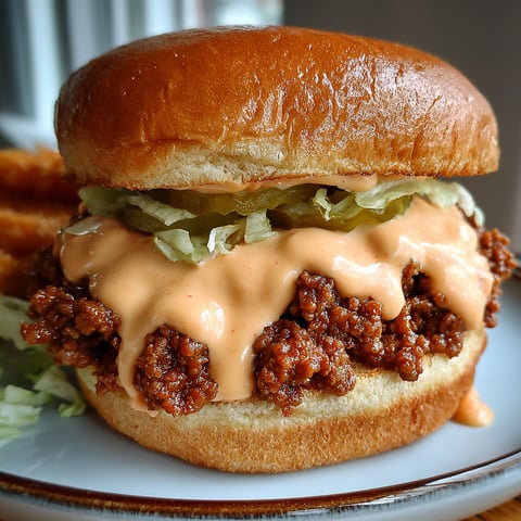 A sloppy joe sandwich with a special sauce.