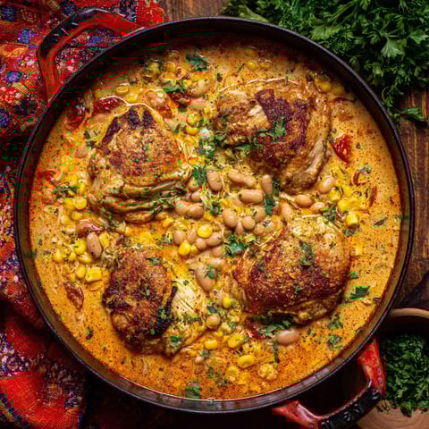 A bowl of creamy chipotle chicken soup.
