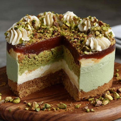 A slice of pistachio-chocolate cake.