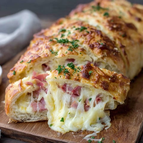 A slice of ham and cheese bread.