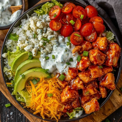 A bowl of food with chicken, tomatoes, lettuce, and cheese.