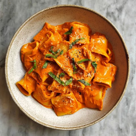 A bowl of pasta with a red sauce.