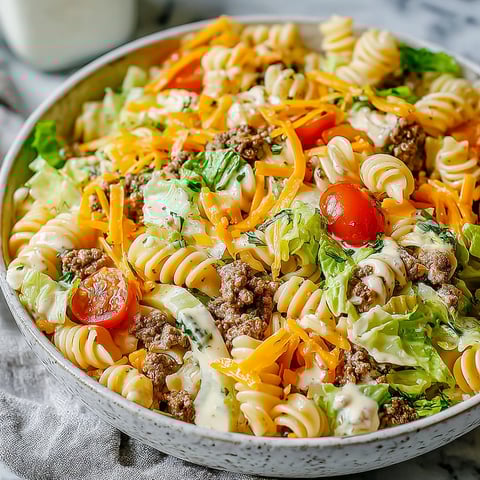 A bowl of pasta salad with tomatoes and cheese.