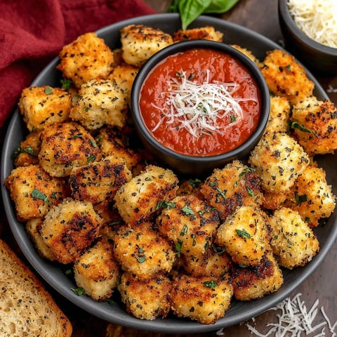 A plate of crispy chicken parmesan bites.