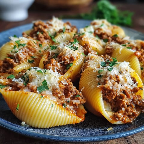 A plate of pasta with meat and cheese.