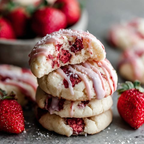 A stack of strawberry shortbread cookies.