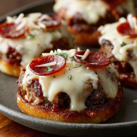 A plate of pizza burgers with tomato sauce and cheese.