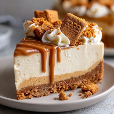 A slice of cheesecake with caramel drizzled on top.