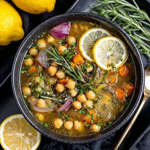 A bowl of Greek chickpea soup with lemon.