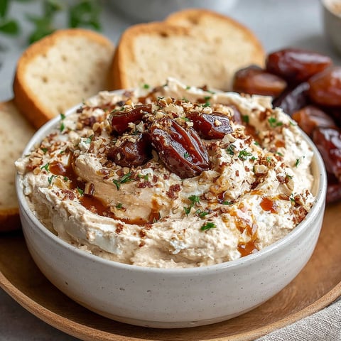 A bowl of dip with a spoon in it.