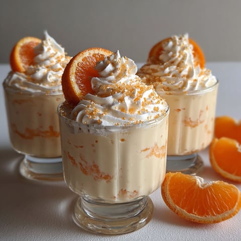 Three glasses filled with orange cream mousse.