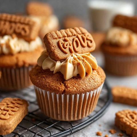 Biscoff muffins with white frosting.