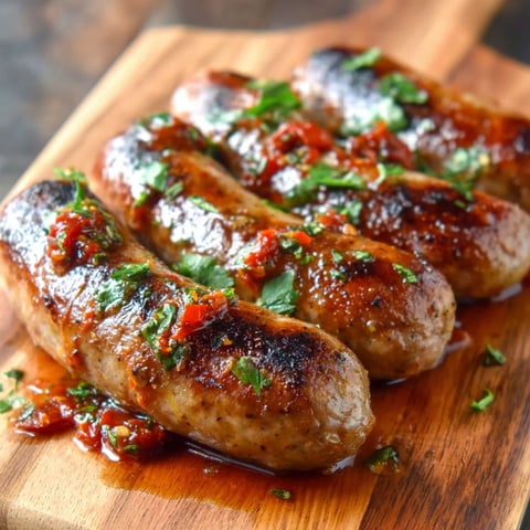 A wooden cutting board with Italian sausage on it.