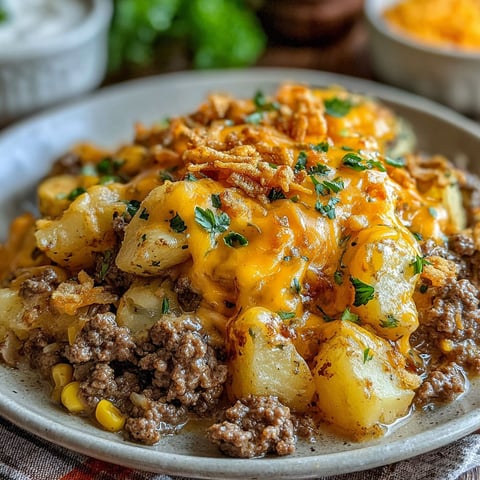 A plate of food with a cheesy sauce on top.