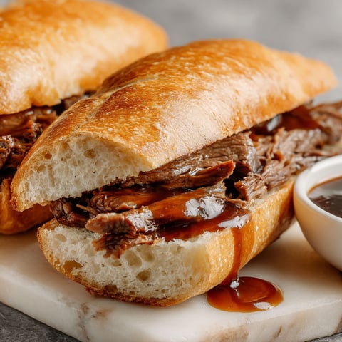 A crockpot French dip sandwich.