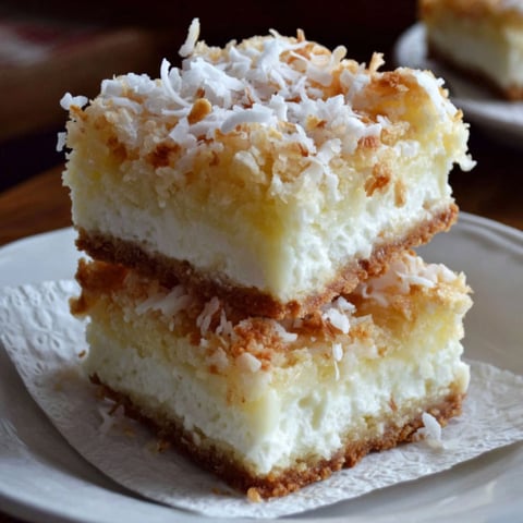 A stack of three coconut cream bars.