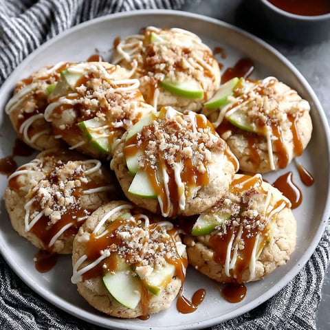 A plate of cookies with caramel drizzled on top.