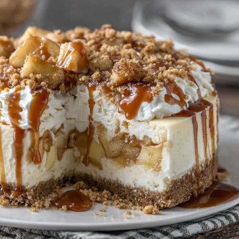 A slice of caramel apple pie cheesecake.