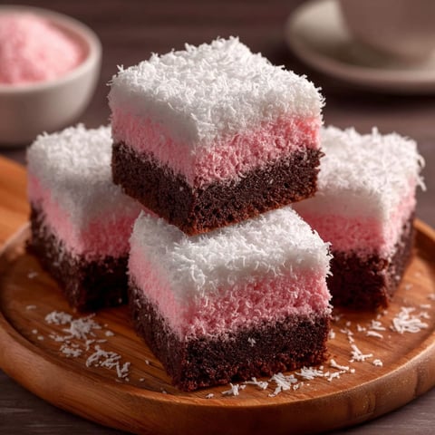 A stack of brownies with white frosting.
