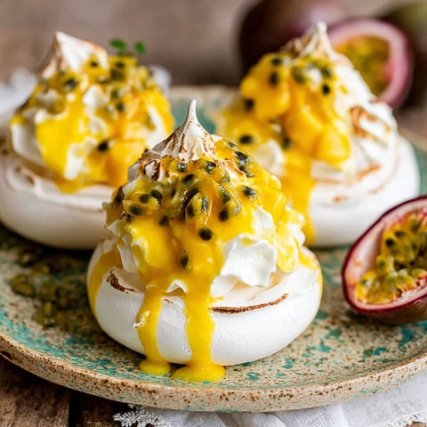 Mini Pavlovas mit Mango - ein luftiges Baiser Dessert.
