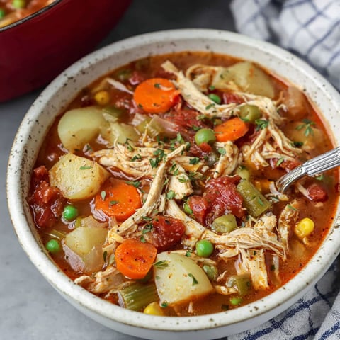 A bowl of chicken and vegetable soup.