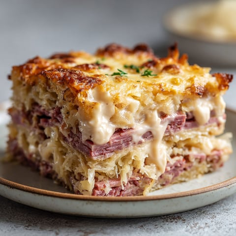 A layered Reuben Casserole Bake.