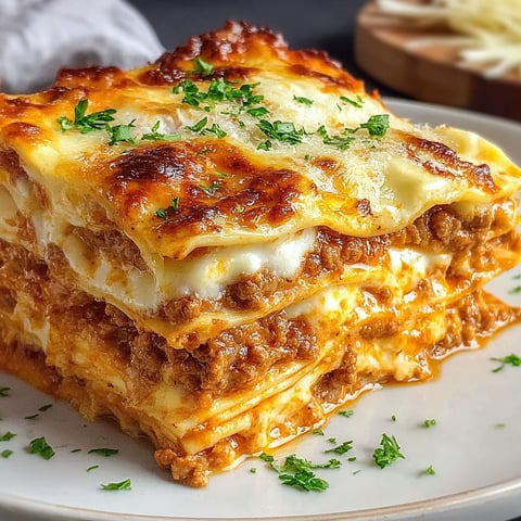 A plate of lasagna bolognese.