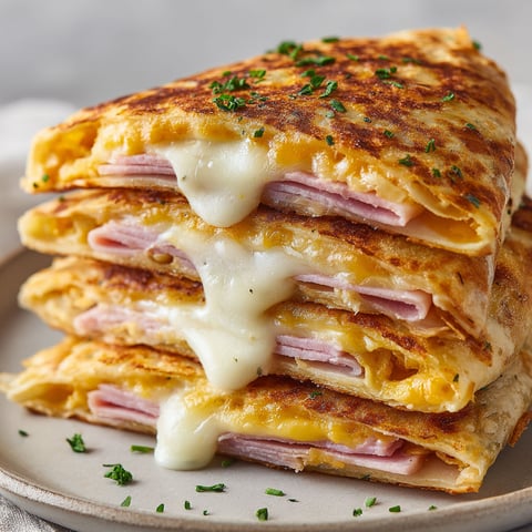 A stack of ham and cheese sandwiches.