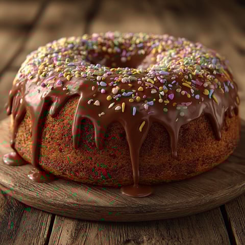 A chocolate covered donut with sprinkles.