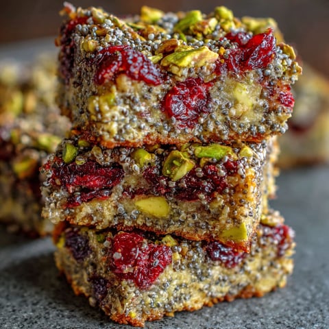 A stack of pistachio cranberry chia bars.