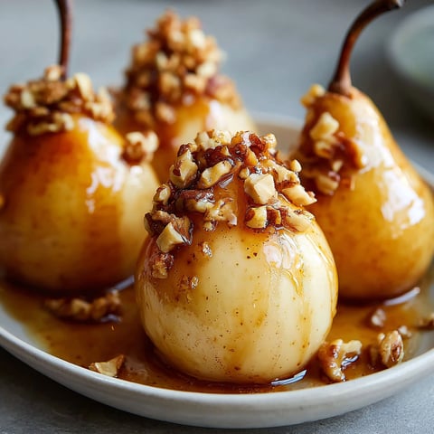 Three pears with walnuts and honey.