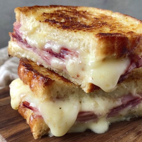 A cheesy ham toaster sandwich.