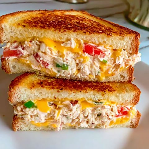 A close up of a tuna melt sandwich.