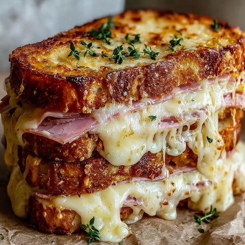 A stack of French toast with cheese and herbs.