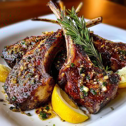 Lamb chops with herbs and lemon.