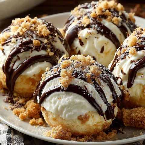 A plate of chocolate covered cream filled pastries.
