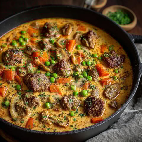 A wikingertopf is shown with meat and vegetables.